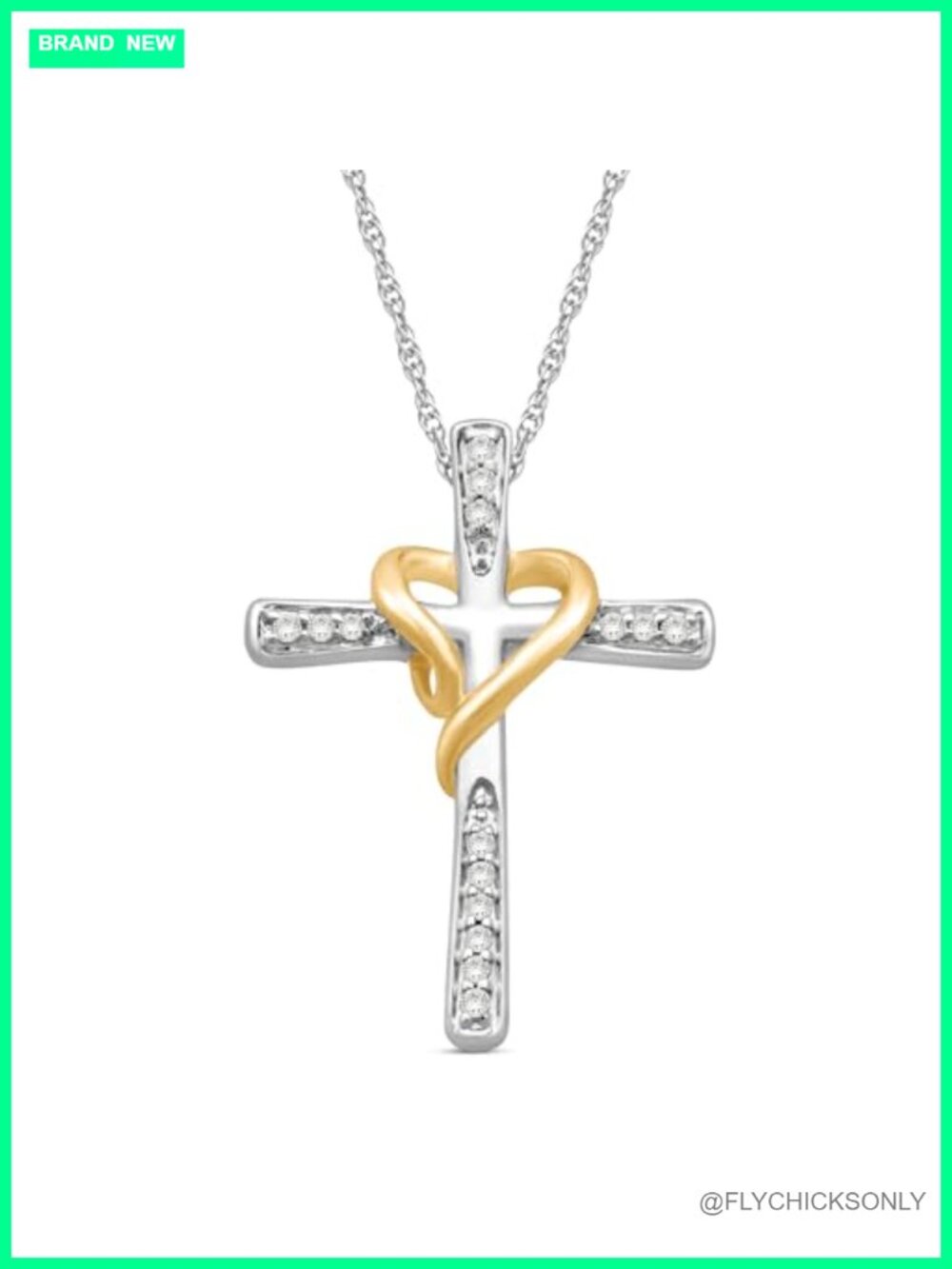 Cross Heart Pendant Necklace, Yellow Gold Plated Sterling Silver, 1/10 CTTW